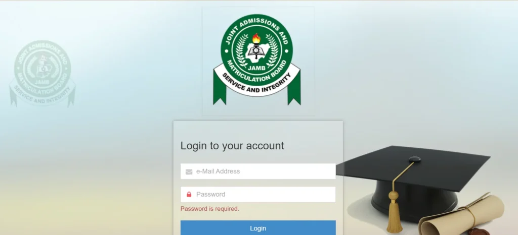 1. Visit JAMB e-facility portal