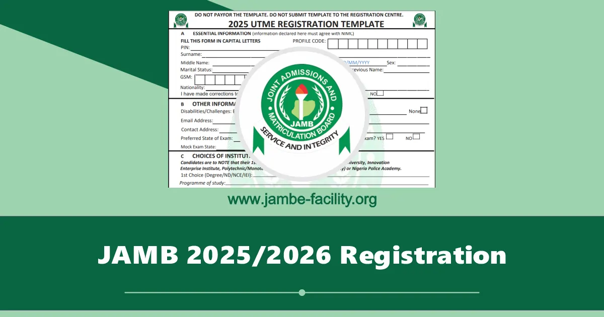 JAMB 2025/2026 UTME Registration Form Portal (Start & End Date)